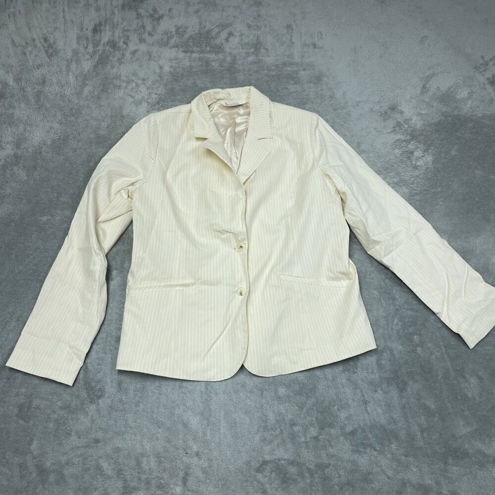 Beautiful By Lawrence Zarian Beige Striped Women’s Blazer Jacket Size M a0524